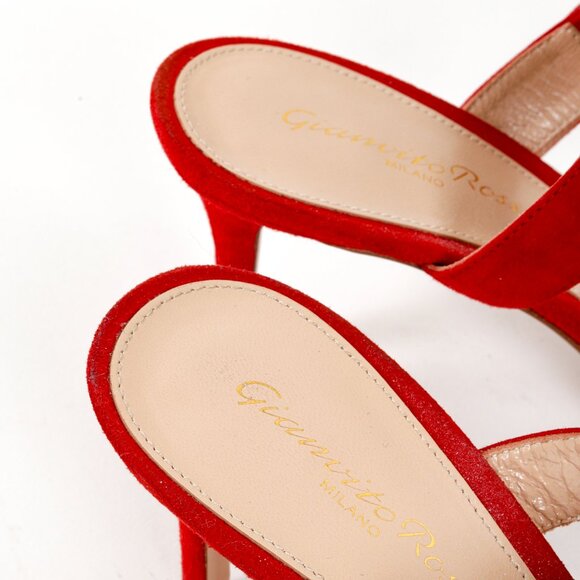 Gianvito Rossi Red Chamois Suede Heel Sandals - Picture 9 of 10
